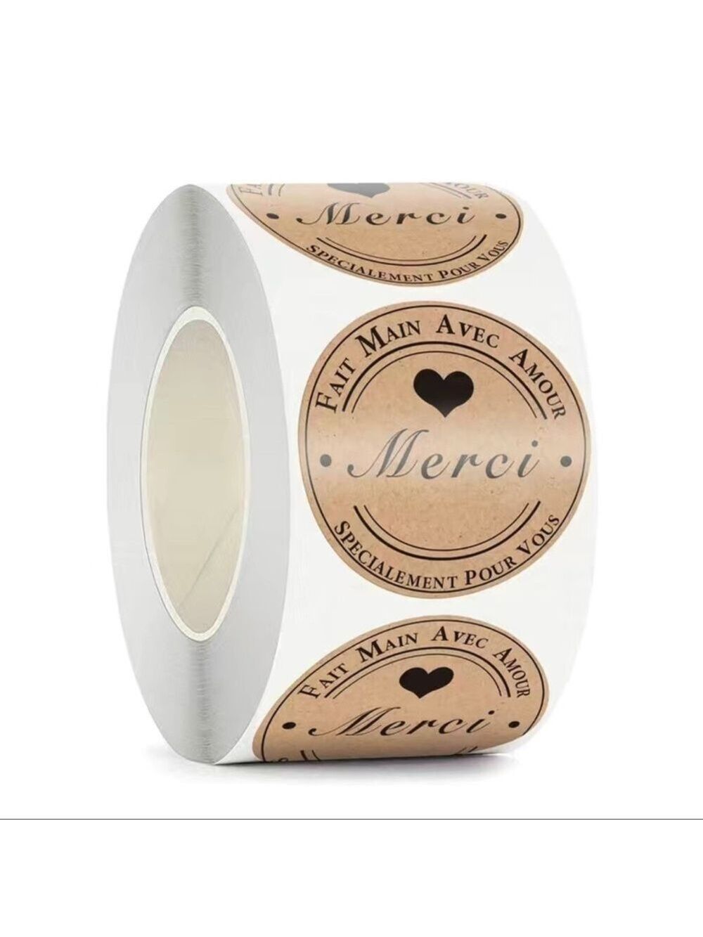 500 Stickers, Merci, Kraft, Roll, 1 Inch Round, PRICE IS FIRM